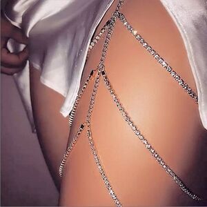 Silver Rhinestones Multi Layer Thigh Chain Body Chain Harness - NEW